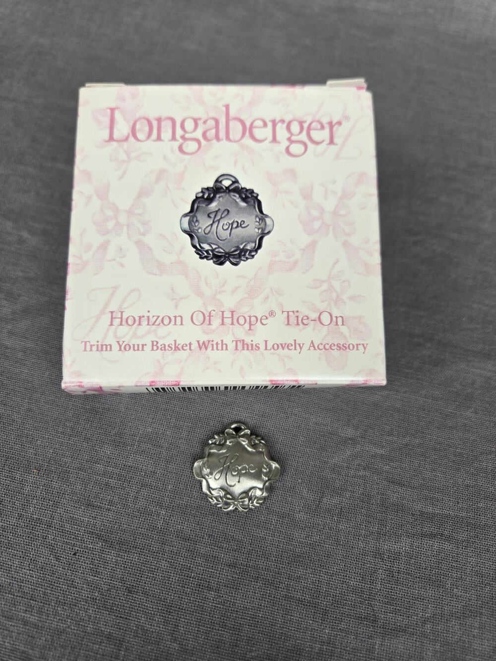 Longaberger Pewter 2001 Hope Tie-On ~ Basket Accessory